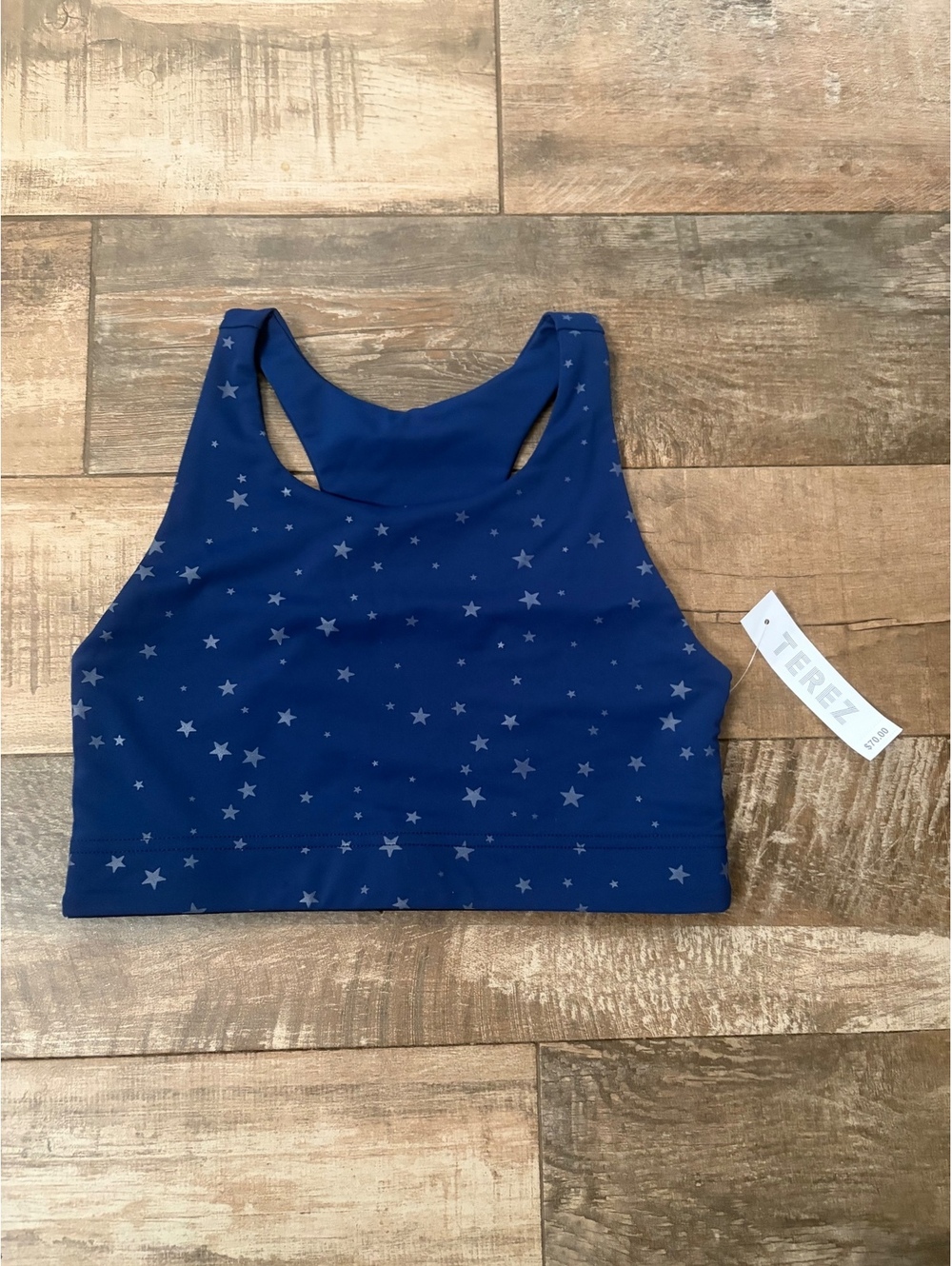 Terez Sports Bra Blue with Silver Stars NWT Size Small paid $70
